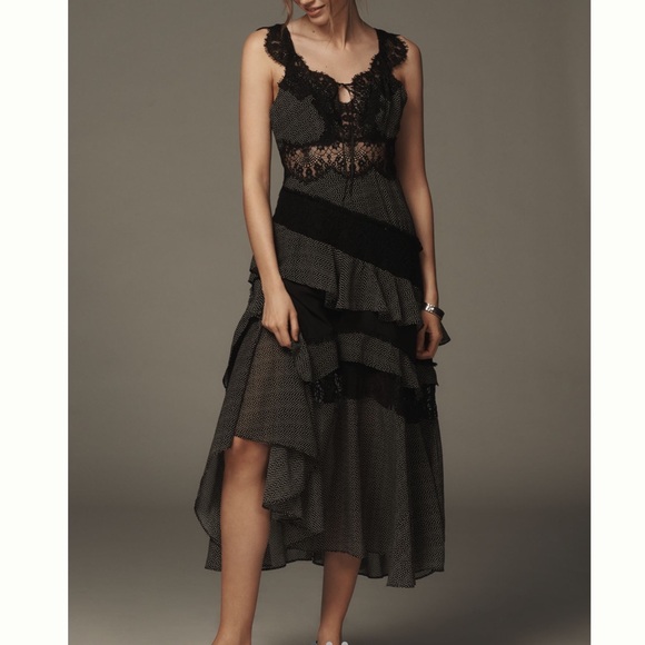Anthropologie Sleeveless Keyhole Tiered Lace Midi Dress